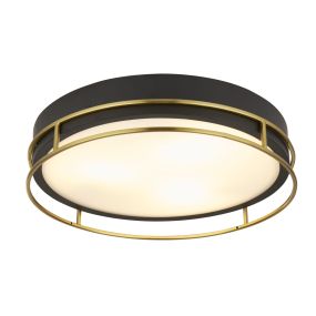 Searchlight Phoenix - plafonnier - Ø 40 x 10 cm - IP44 - noir et laiton