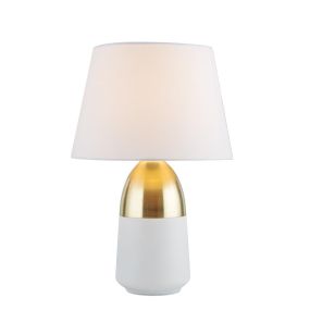 Searchlight Touch - lampe à poser - Ø 26 x 39 cm - laiton brossé et blanc