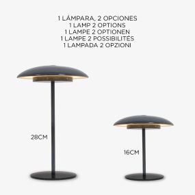 New Garden Sardinia 30 - lampe de table rechargeable - Ø 15 x 16 cm / Ø 15 x 28 cm - 3,5W LED dimmable incl. - IP44 - anthracite