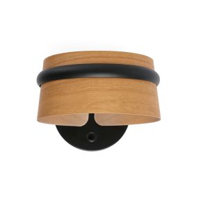 Faro Loop - applique murale - 19 x 24 x 13 cm - 6W LED dimmable incl - marron et noir - Bois de cerisier