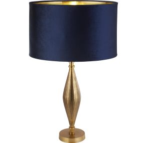 Searchlight Rye - lampe à poser - Ø 40 x 70 cm - laiton antique, or et marine