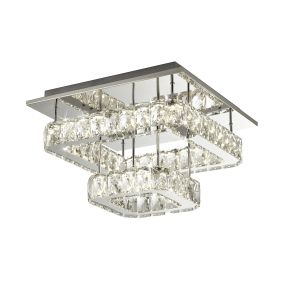 Searchlight Flush - plafonnier - 35,5 x 35,5 x 22,5 cm - 30W LED dimmable inclus - blanc et transparent