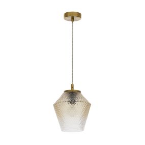 Nova Luce Magio - lampe suspendue - Ø 19,7 x 120 cm - cognac et laiton doré