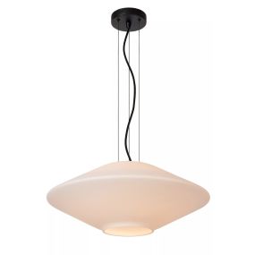 Lucide Trevor - lampe suspendue - Ø 50 x 153 cm - noir et opale