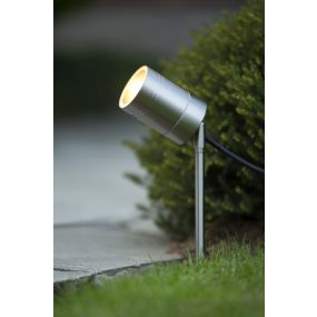 Lucide Arne - spot de sol sur piquet - 6,3 x 6,3 x 36 cm - 5W LED incl - IP44 - chrome satiné