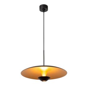 Lucide Kenneth - lampe suspendue - Ø 40 x 170 cm - 12W LED dimmable incl - noir et or mat