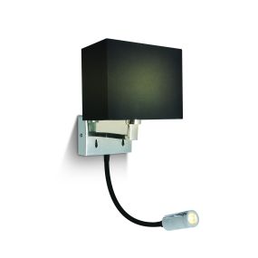 ONE Light Hotel Range - applique murale avec interrupteur - 17 x 13,5 x 30 cm - 3W LED incl. - chrome et noir