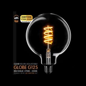 ETH LED Spiral Globe - Ø 12,5 cm - E27 - dimtone - 6W - 2700K à 2200K - transparent