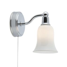 Searchlight Belvue - applique murale avec interrupteur à tirette - 9 x 14 cm - 2,5W LED inclus - IP44 - blanc et chrome