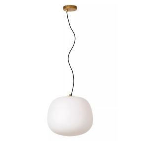 Lucide Elysee - lampe suspendue - Ø 38 x 150 cm - noir, opale et laiton