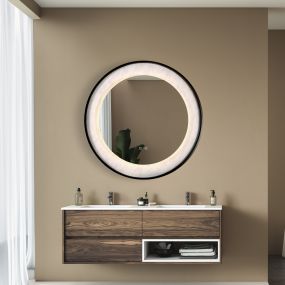 Searchlight Luxo - miroir avec éclairage - Ø 80 cm - 17W LED incl. - IP44 - noir mat