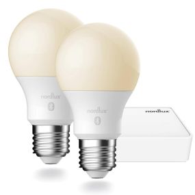 Nordlux Smart Starter Pack - pont lumineux intelligent avec 2x ampoules LED intelligentes - éclairage intelligent - Ø 6 x 10,9 cm - E27 - 7W - fonction de gradation et couleur de lumière réglable via l'app - blanc.