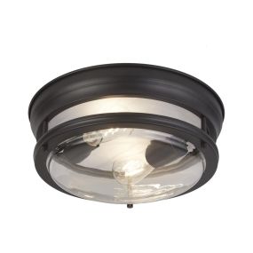 Searchlight Glasgow - plafonnier - Ø 35 x 14,5 cm - IP44 - noir et transparent