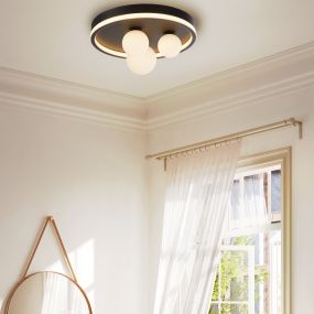 Searchlight Trident - plafonnier - Ø 40 x 16 cm - 24W LED incl. - noir et opale