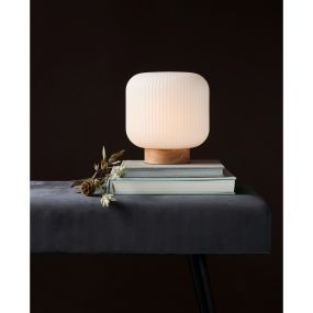 Nordlux Milford 20 - lampe à poser - Ø 20 x 21,7 cm - blanc opale et brun naturel