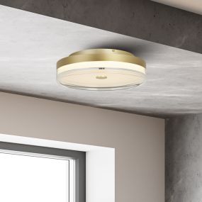 Searchlight Cyprus - plafonnier - Ø 40 x 11 cm - 29W LED dimmable incl - doré et transparent