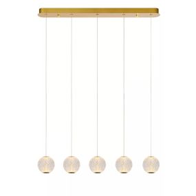 Lucide Cintra - lampe suspendue - 84 x 11 x 150 cm - 5 x 4,7W LED incl. - transparent et doré