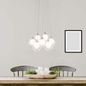 Searchlight Cluster - lampe suspendue - 39 x 35,5 x 120 cm - 7 x 2W LED dimmable incl - chrome et transparent