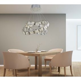 Searchlight Optica - lampe suspendue - Ø 55 x 150 cm - 48W LED dimmable incl - chrome
