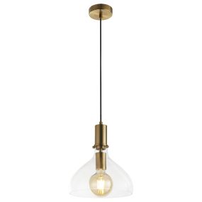 Searchlight Margarita - lampe suspendue - Ø 25 x 120 cm - laiton et transparent