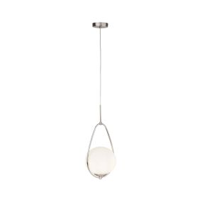 Searchlight Avalon - lampe suspendue - Ø 23 x 150 cm - argent satiné et blanc opale