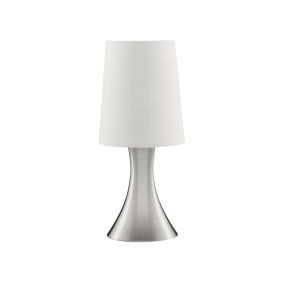 Searchlight Touch - lampe de table - 29,5 cm - 3 niveaux d'intensité - argent satiné et blanc