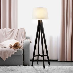 Searchlight Easel - lampadaire - 148 cm - bois foncé et lin crème