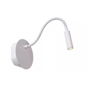 Lucide Jolijn - applique murale avec bras de lecture flexible - rechargeable via câble USB - Ø 11 x 3,2 cm - 2W led incl - blanc