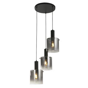 Searchlight Sweden - lampe suspendue - Ø 47 x 150 cm - noir mat et verre fumé