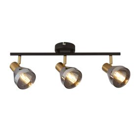 Searchlight Westminster - spot en saillie 3L - 59 x 19 x 20 cm - noir, laiton satiné et verre fumé