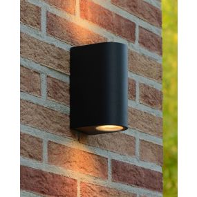 Lucide Zora Round 2 - applique murale extérieure - 6,5 x 9 x 15 cm - 2 x 5W LED dimmable incl - IP44 - noir