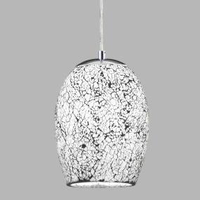 Searchlight Crackle - lampe suspendue - Ø 18 x 135 cm - verre craquelé blanc
