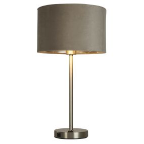 Searchlight Finn - lampe de table - rechargeable par câble USB - Ø 28 x 54 cm - nickel satiné, argent et taupe