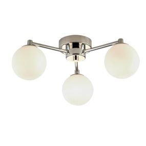 Searchlight Tiberius - plafonnier - Ø 40 x 16 cm - chrome et blanc