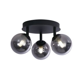 Searchlight Crosby - plafonnier - Ø 34 x 14 cm - noir et verre fumé