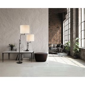 Searchlight Munich - lampadaire - 51 x 158 cm - noir et lin naturel