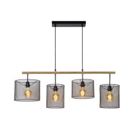 Lucide Baskett - lampe suspendue - 107 x 23 x 175 cm - noir et bois clair