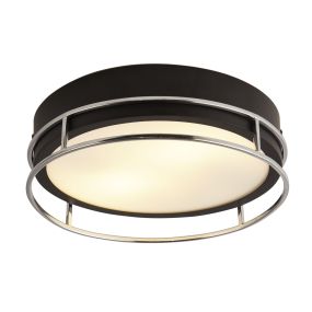 Searchlight Phoenix - plafonnier - Ø 30 x 10 cm - IP44 - noir et chrome