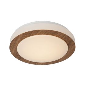 Lucide Dimy - plafonnier - Ø 28 cm - 3-step-dim 12W LED incl - IP21 - bois et opale