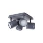 Brilliant Cavi - spot en saillie 4L - 20 x 20 x 13 cm - 3 niveaux de gradation - 4 x 5W LED incl. - gris foncé